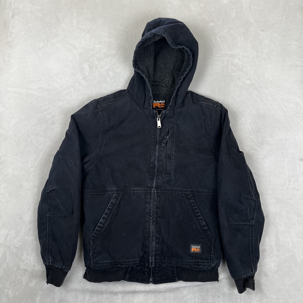 Timberland PRO Jacket Mens Small Black Hooded Sherpa Lined Bomber Workwear